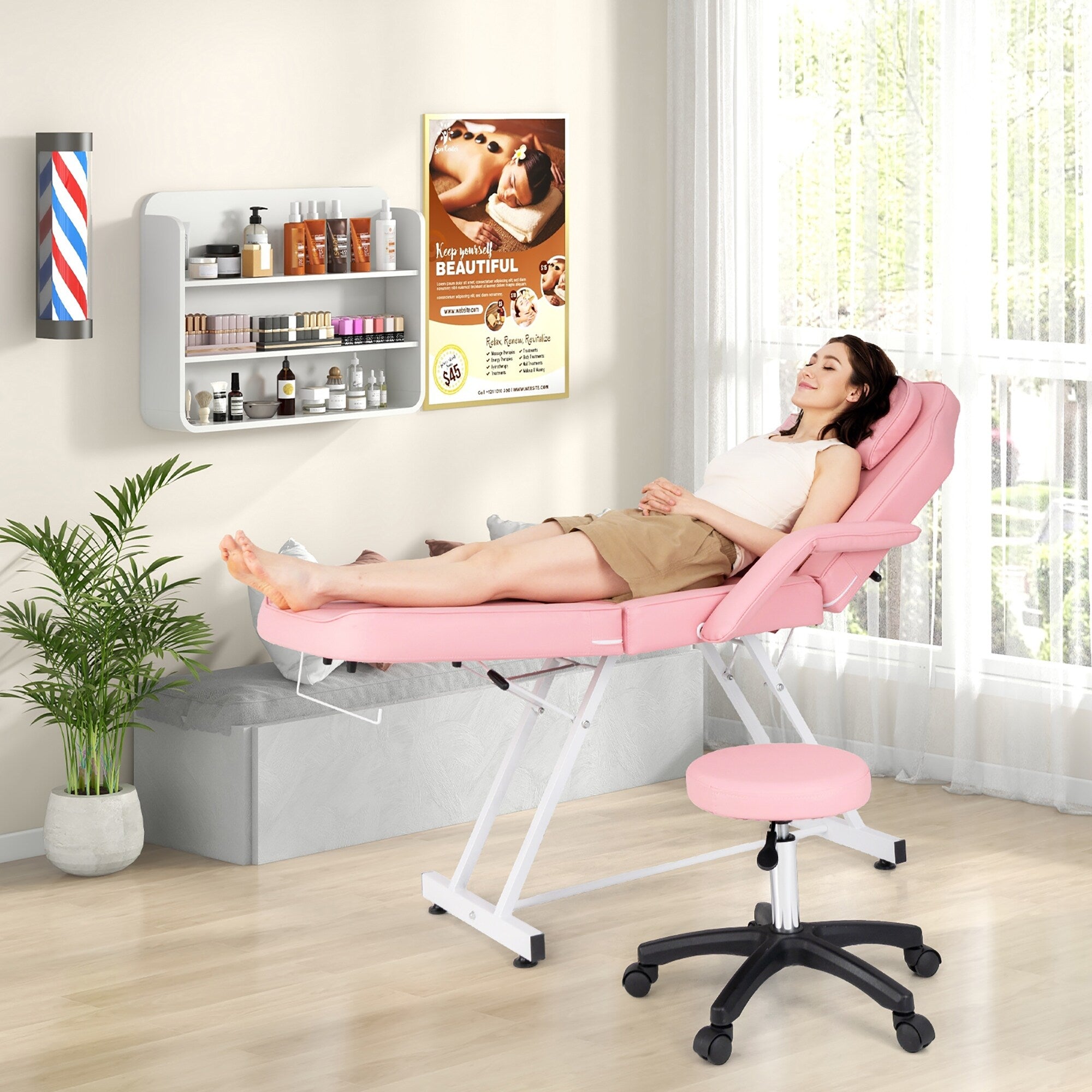 Chaise faciale Gymax 73'' avec tabouret hydraulique, dossier réglable et