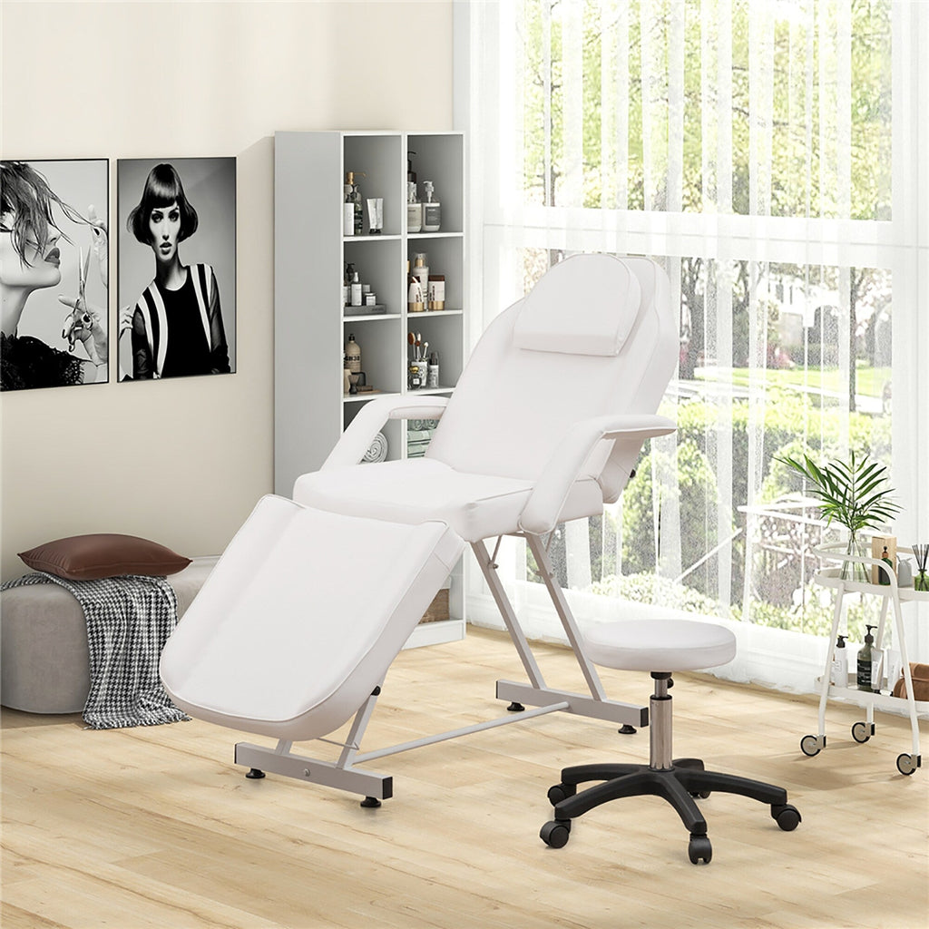 Chaise faciale Gymax 73'' avec tabouret hydraulique avec accoudoirs amovibles et