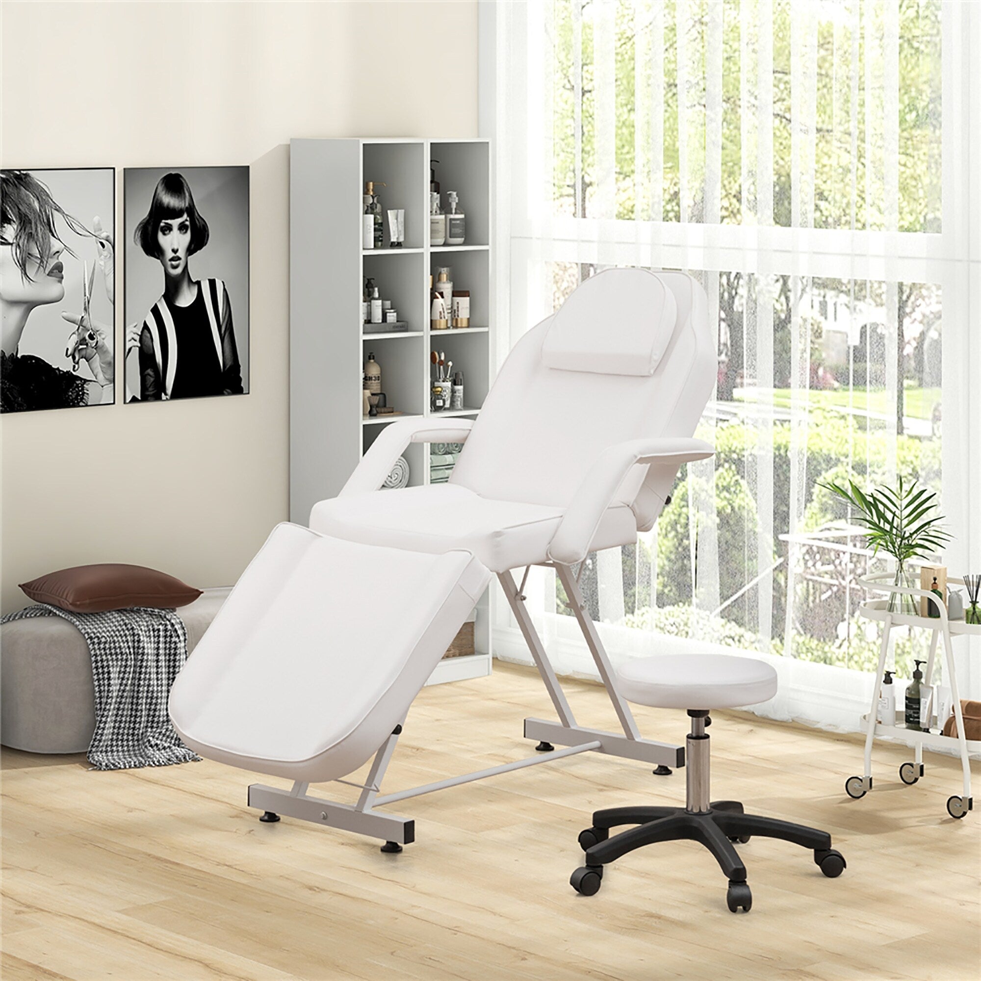 Chaise faciale Gymax 73'' avec tabouret hydraulique avec accoudoirs amovibles et