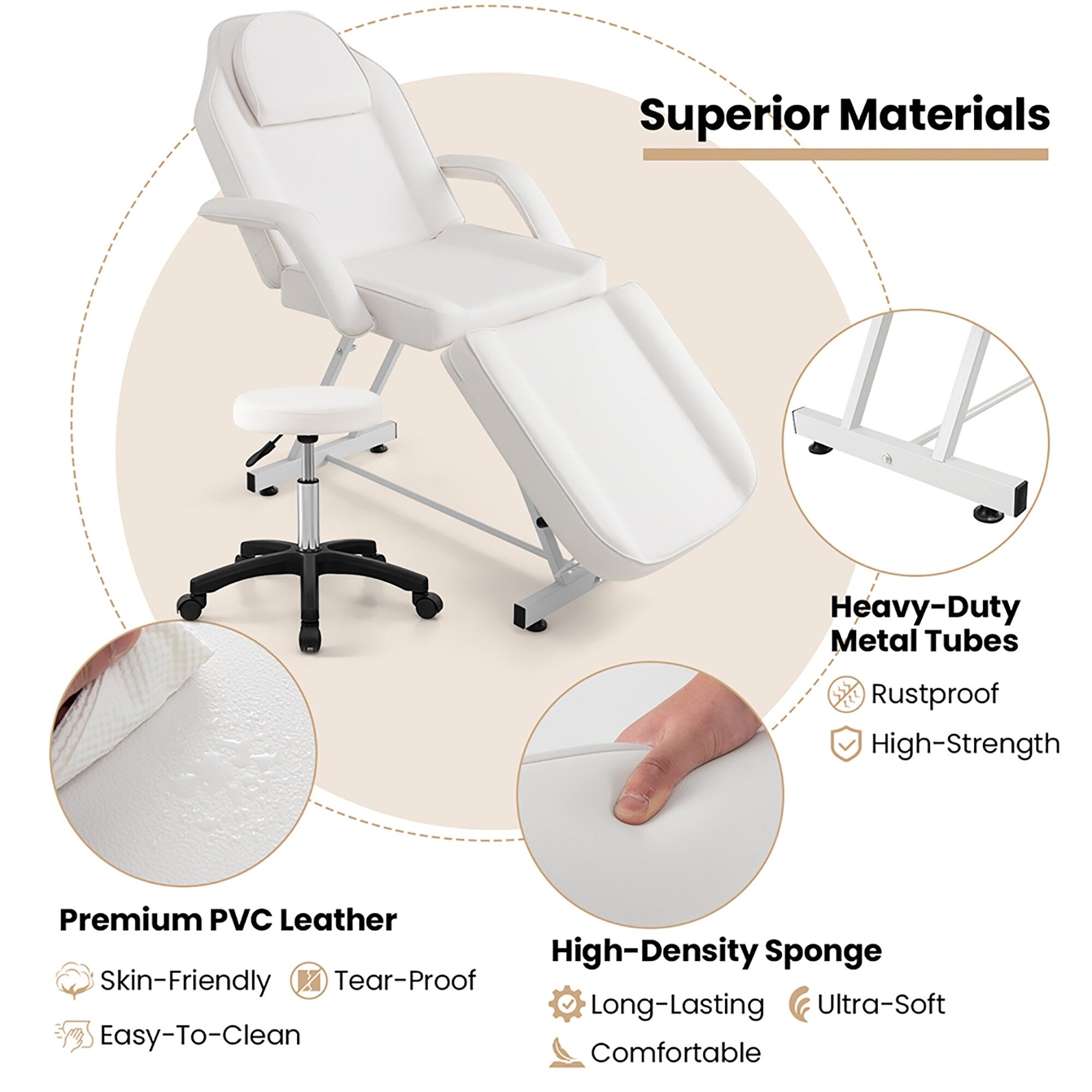 Chaise faciale Gymax 73'' avec tabouret hydraulique avec accoudoirs amovibles et