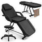 Chaise faciale Gymax 73'' avec tabouret hydraulique avec accoudoirs amovibles et