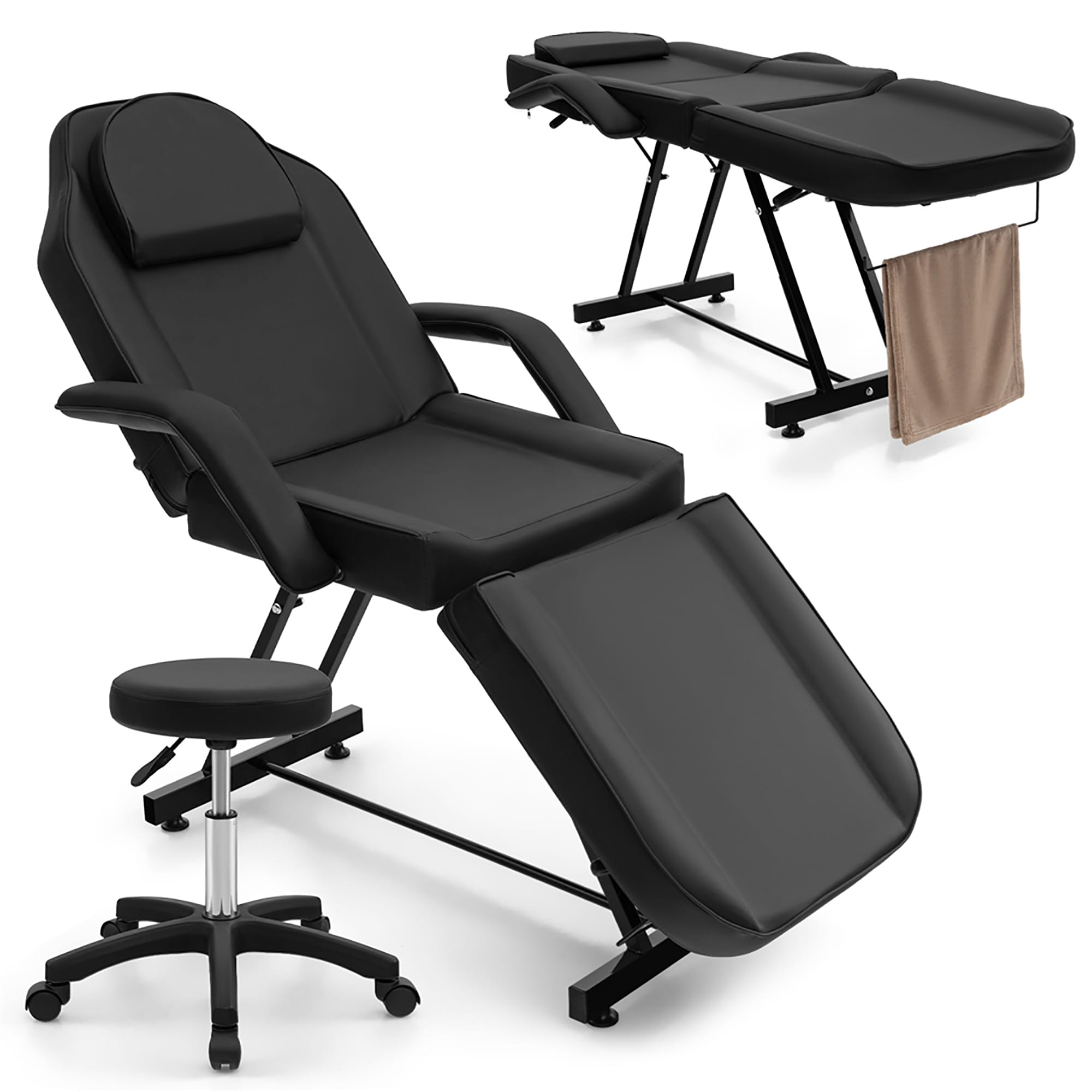 Chaise faciale Gymax 73'' avec tabouret hydraulique avec accoudoirs amovibles et
