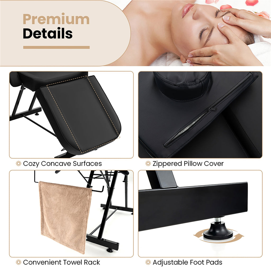 Chaise faciale Gymax 73'' avec tabouret hydraulique avec accoudoirs amovibles et