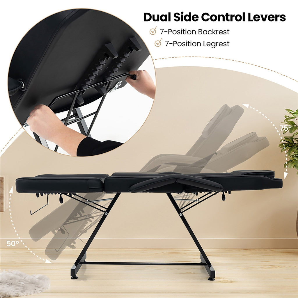 Chaise faciale Gymax 73'' avec tabouret hydraulique avec accoudoirs amovibles et