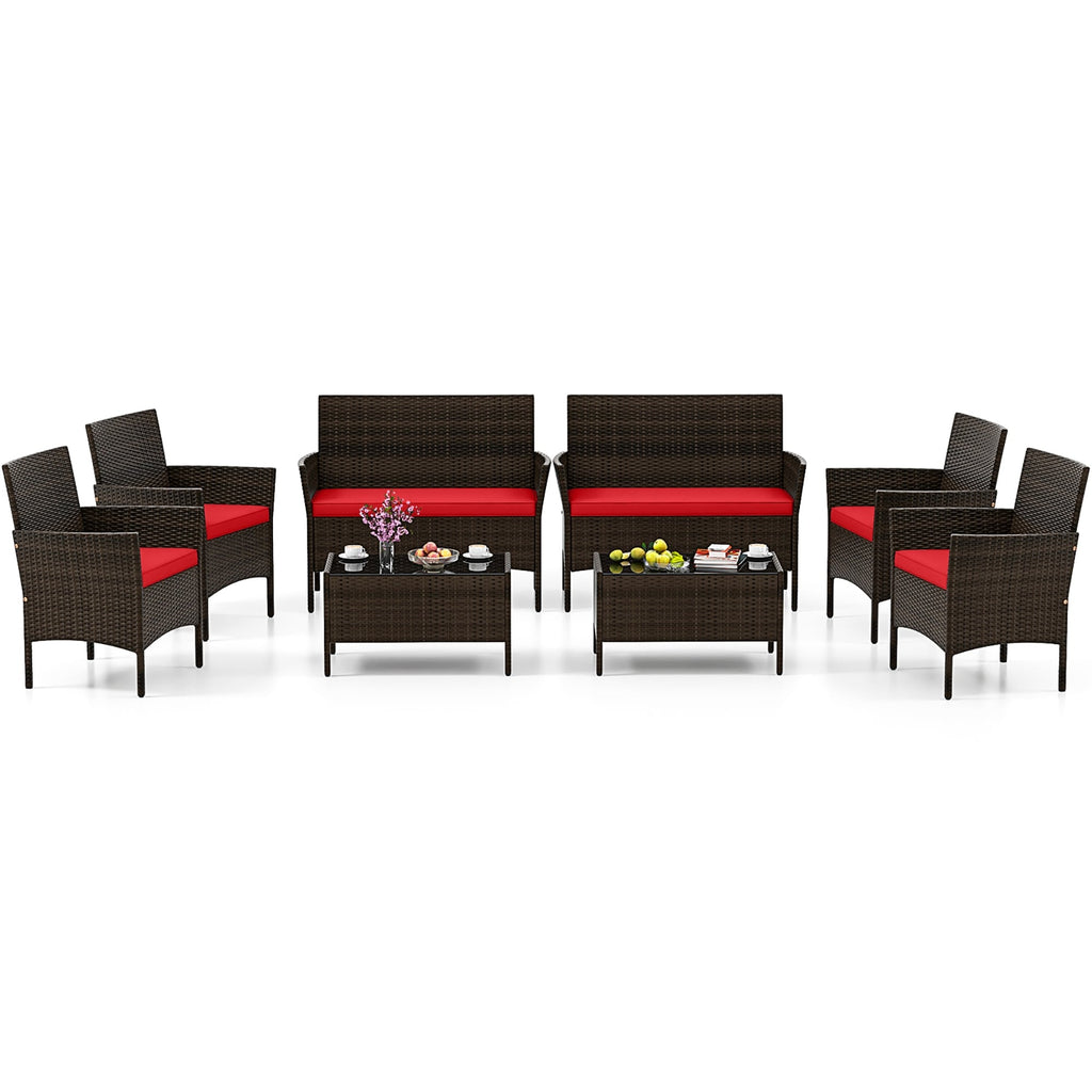 Ensemble de meubles de jardin Gymax 8 pièces avec coussins lavables et verre trempé