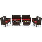 Ensemble de meubles de jardin Gymax 8 pièces avec coussins lavables et verre trempé
