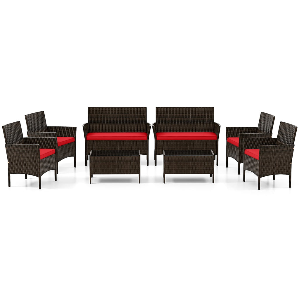 Ensemble de meubles de jardin Gymax 8 pièces avec coussins lavables et verre trempé