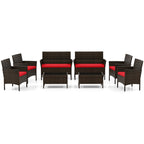 Ensemble de meubles de jardin Gymax 8 pièces avec coussins lavables et verre trempé