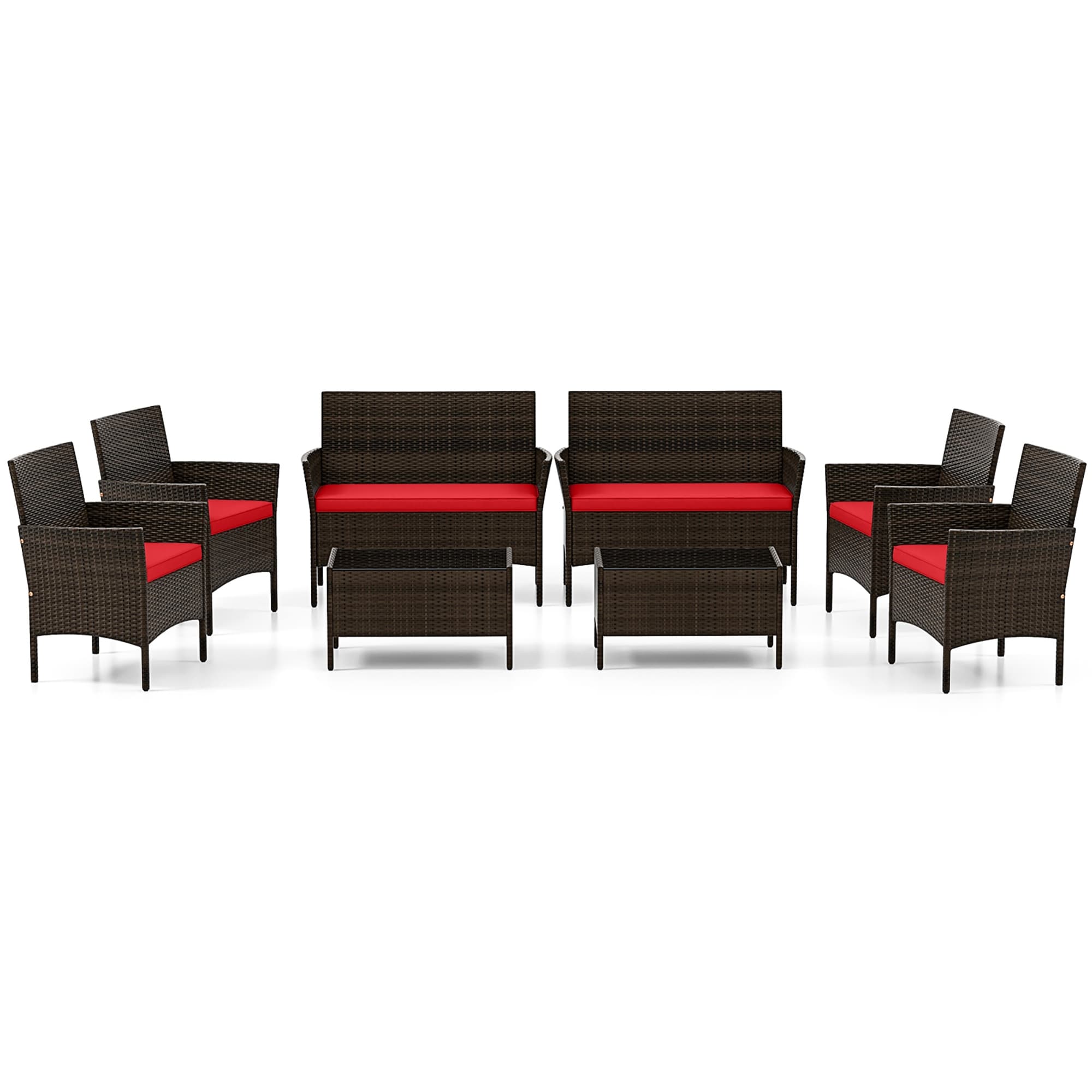 Ensemble de meubles de jardin Gymax 8 pièces avec coussins lavables et verre trempé