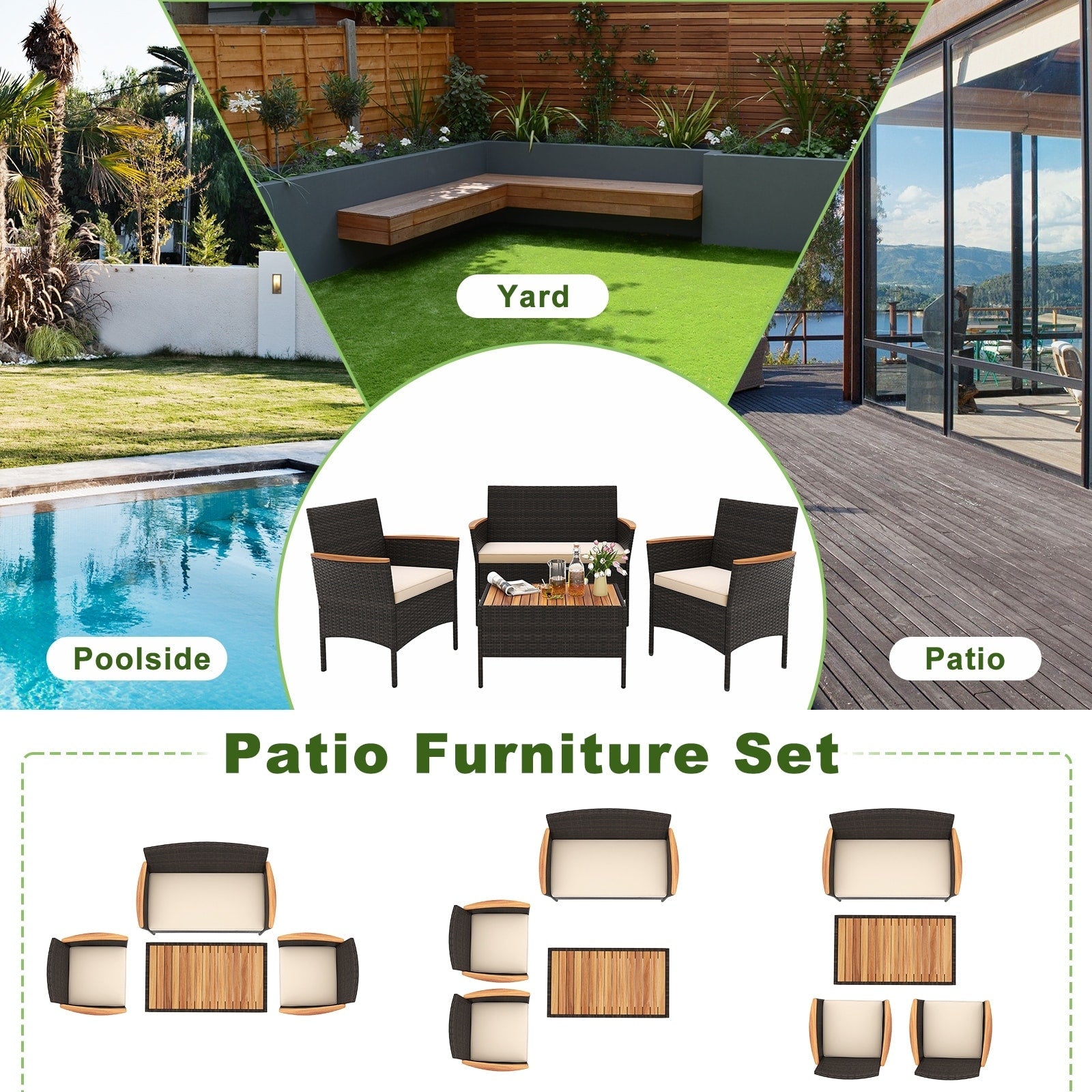 Ensemble de meubles de jardin en rotin Gymax 8 pièces