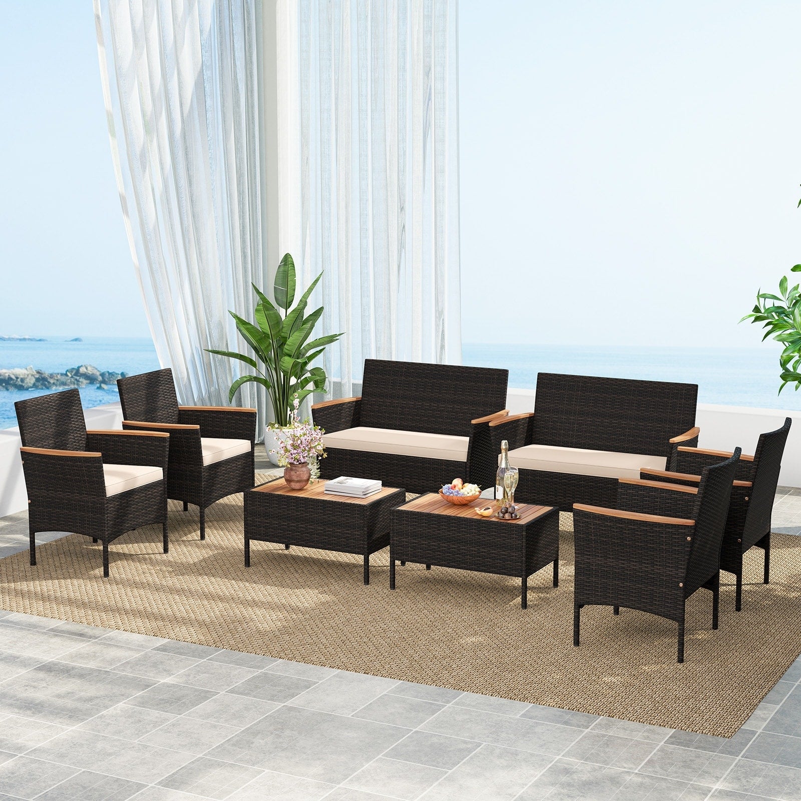 Ensemble de meubles de jardin en rotin Gymax 8 pièces