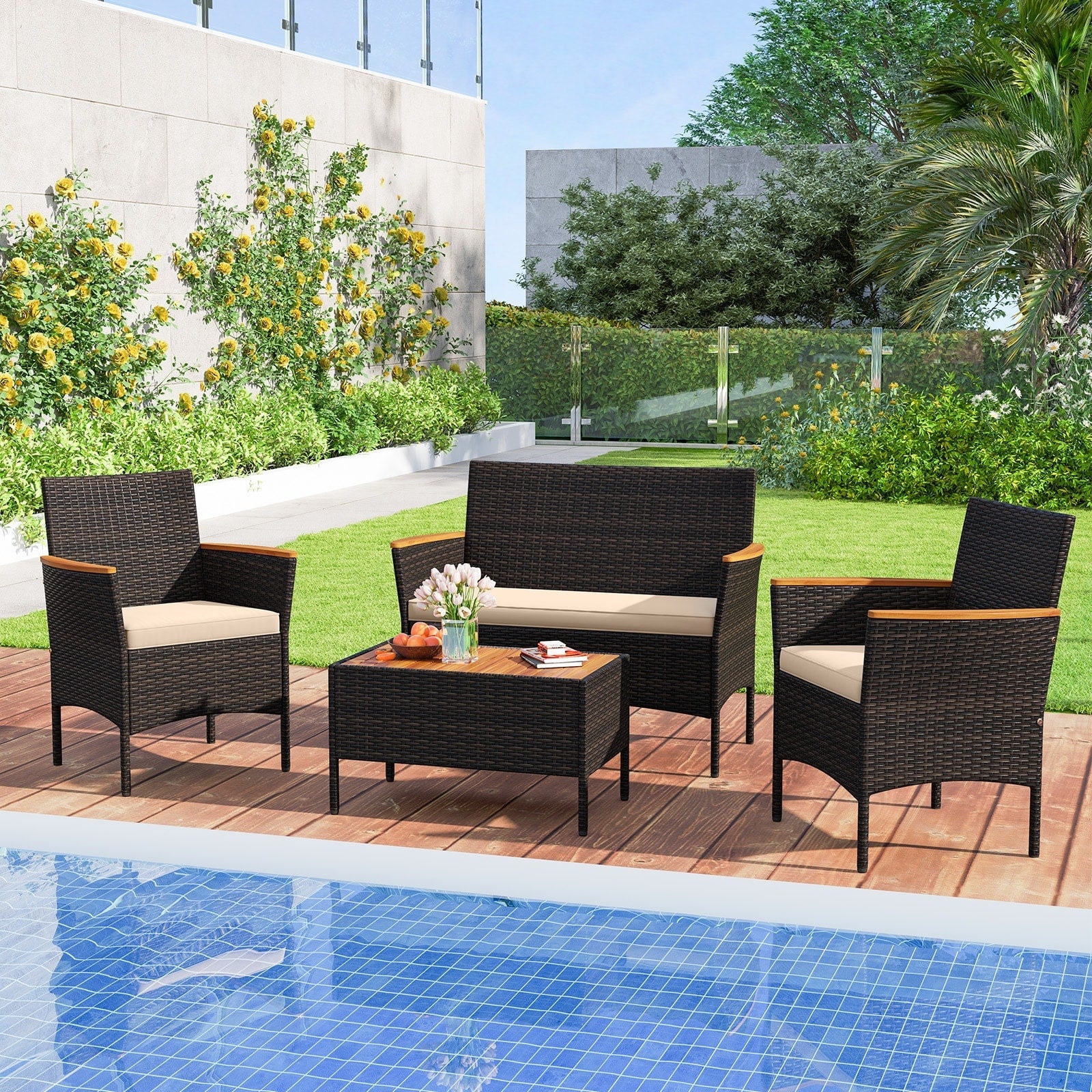 Ensemble de meubles de jardin en rotin Gymax 8 pièces
