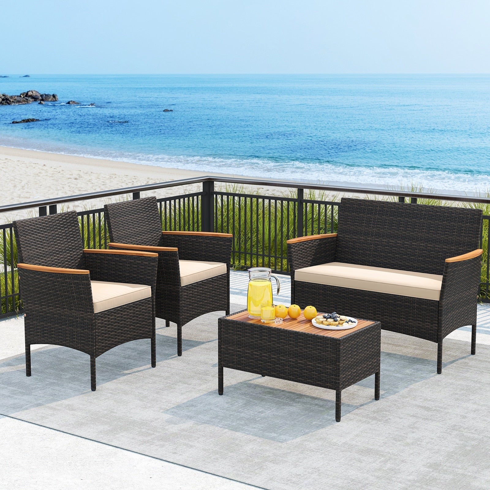 Ensemble de meubles de jardin en rotin Gymax 8 pièces
