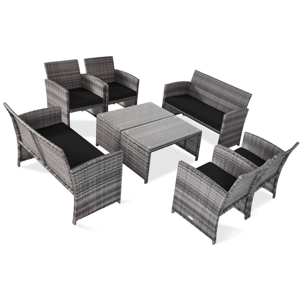 Ensemble de meubles de jardin en rotin Gymax 8 pièces, noir