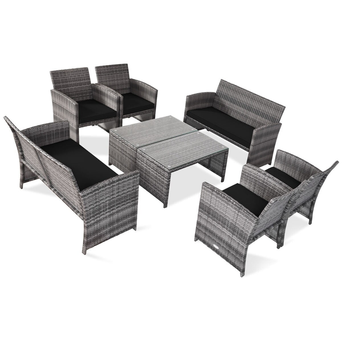 Ensemble de meubles de jardin en rotin Gymax 8 pièces, noir