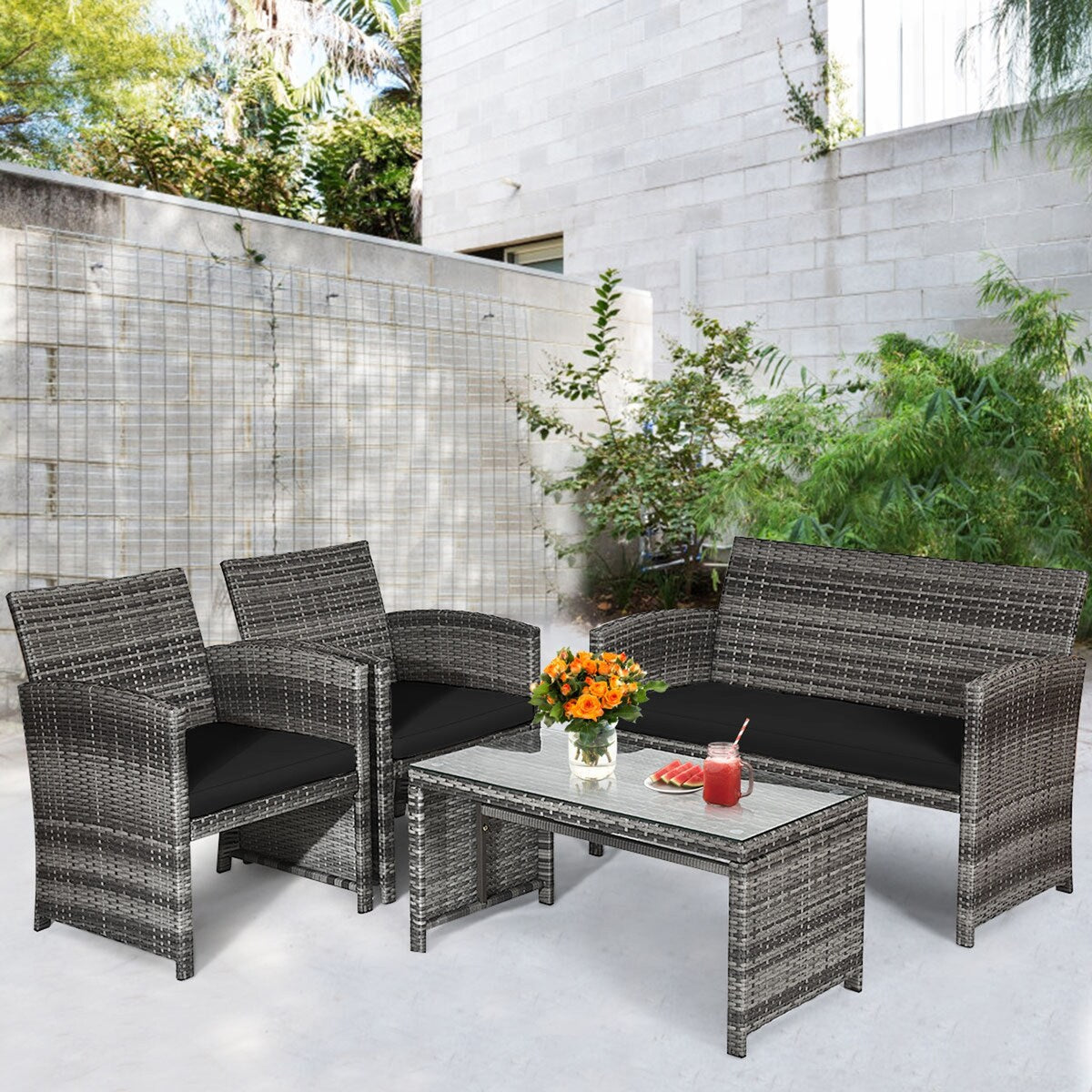 Ensemble de meubles de jardin en rotin Gymax 8 pièces, noir