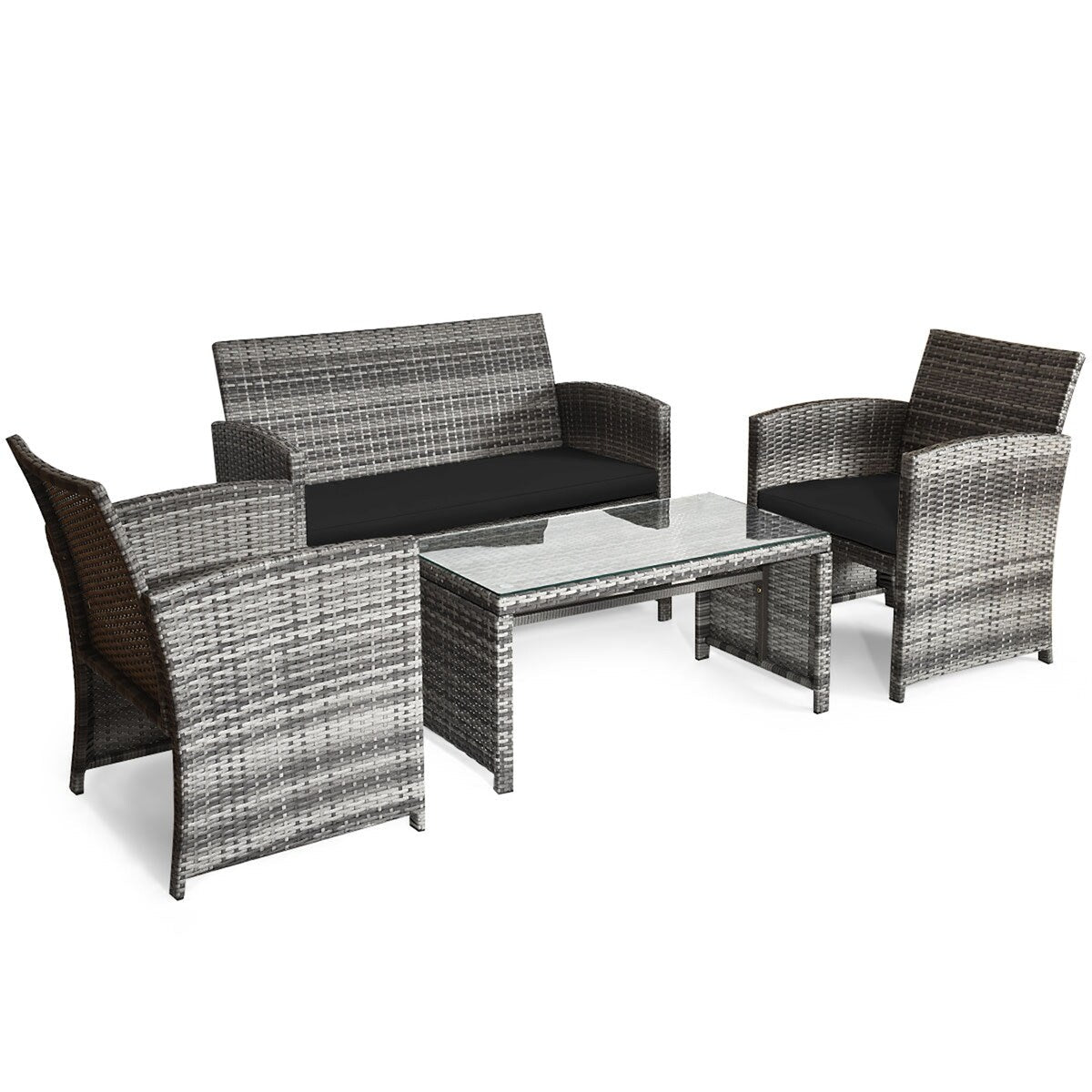 Ensemble de meubles de jardin en rotin Gymax 8 pièces, noir