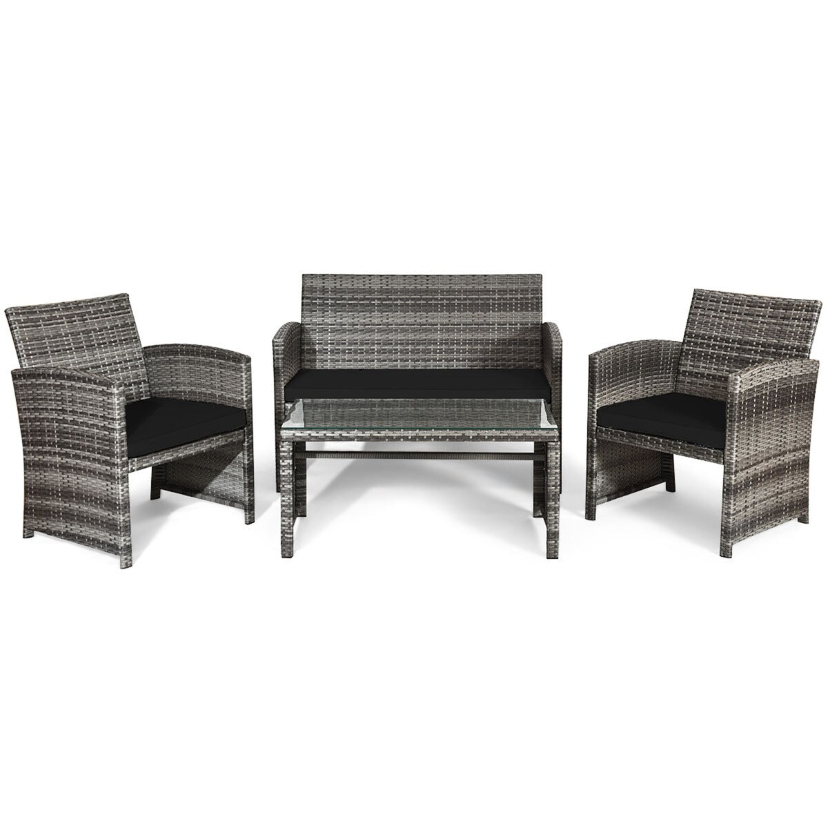 Ensemble de meubles de jardin en rotin Gymax 8 pièces, noir