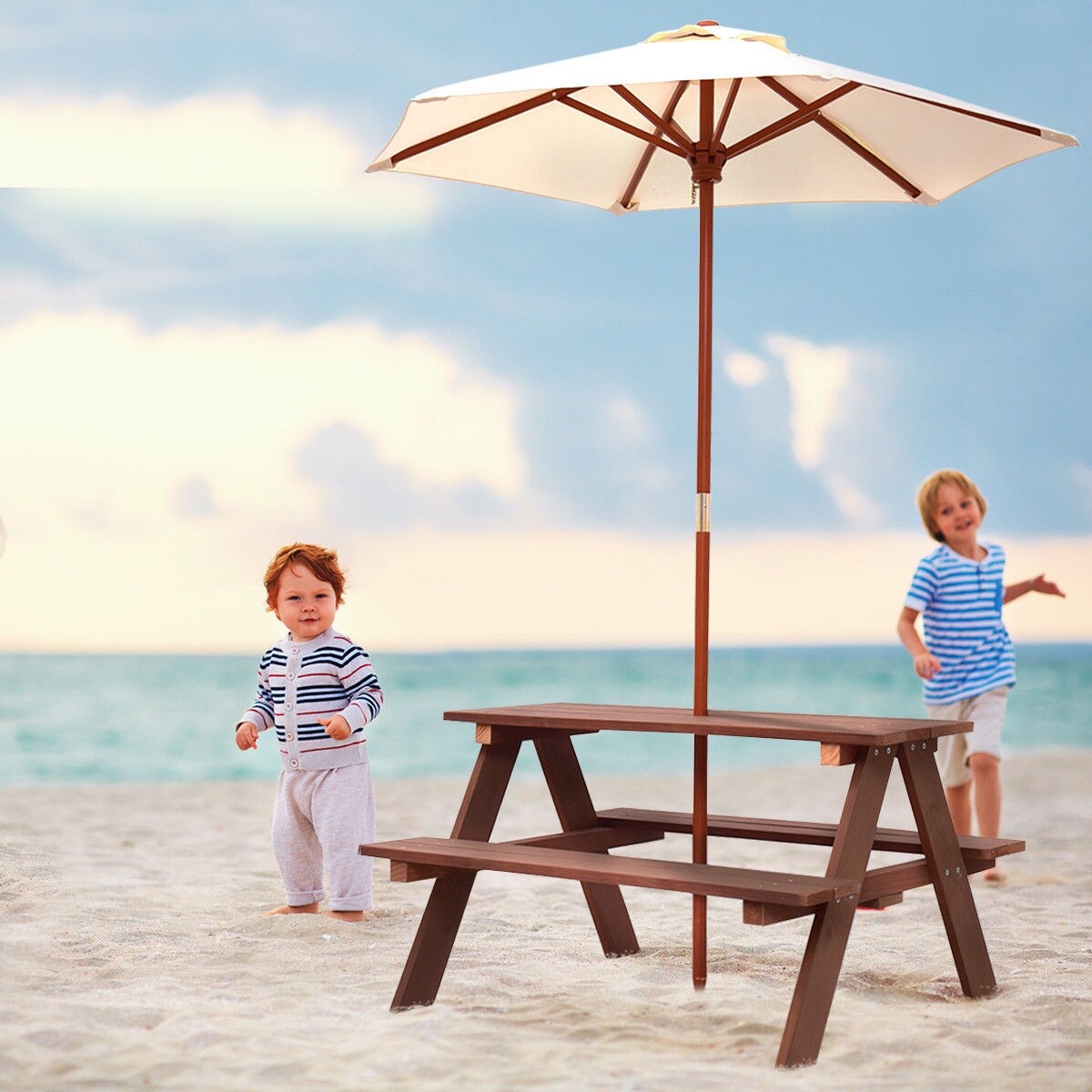 Banc de pique-nique d'extérieur pliable Gymax pour enfants, 4 places