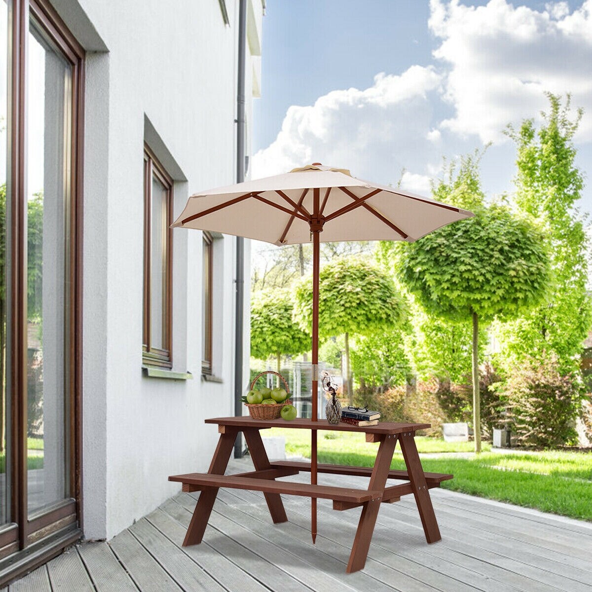 Banc de pique-nique d'extérieur pliable Gymax pour enfants, 4 places