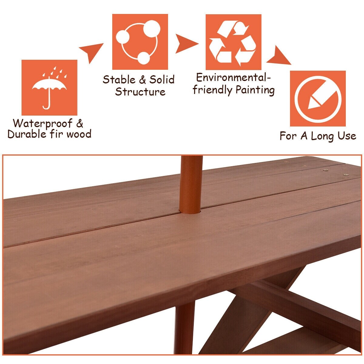 Banc de pique-nique d'extérieur pliable Gymax pour enfants, 4 places