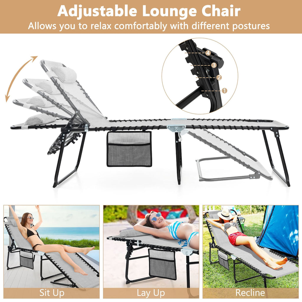 Chaise longue de plage pliante Gymax avec oreiller, 4 niveaux