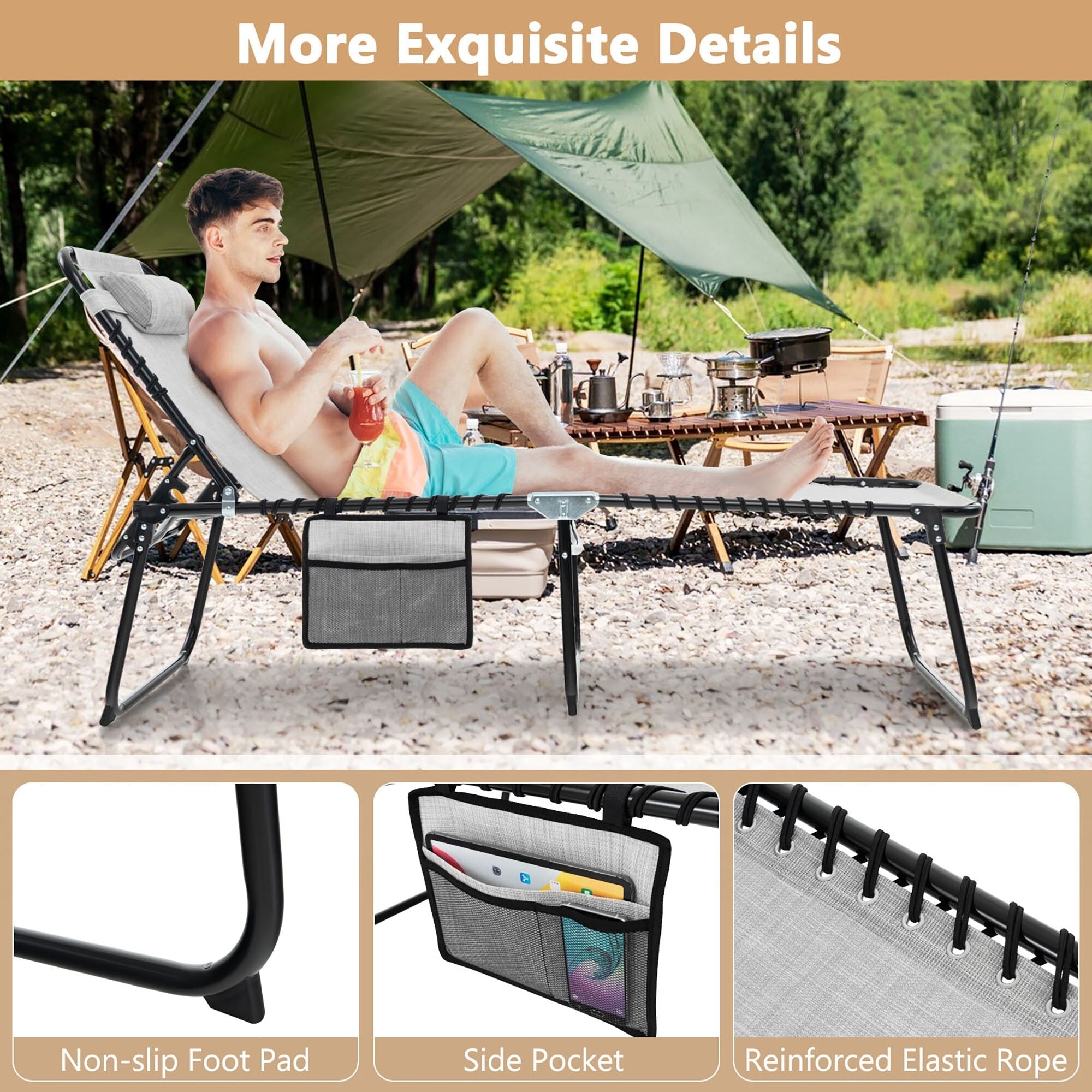 Chaise longue de plage pliante Gymax avec oreiller, 4 niveaux