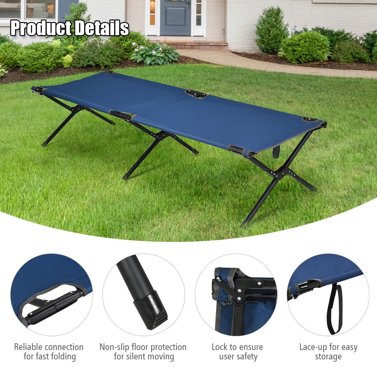 Lit de camping pliant Gymax robuste pour adultes et enfants avec système de transport