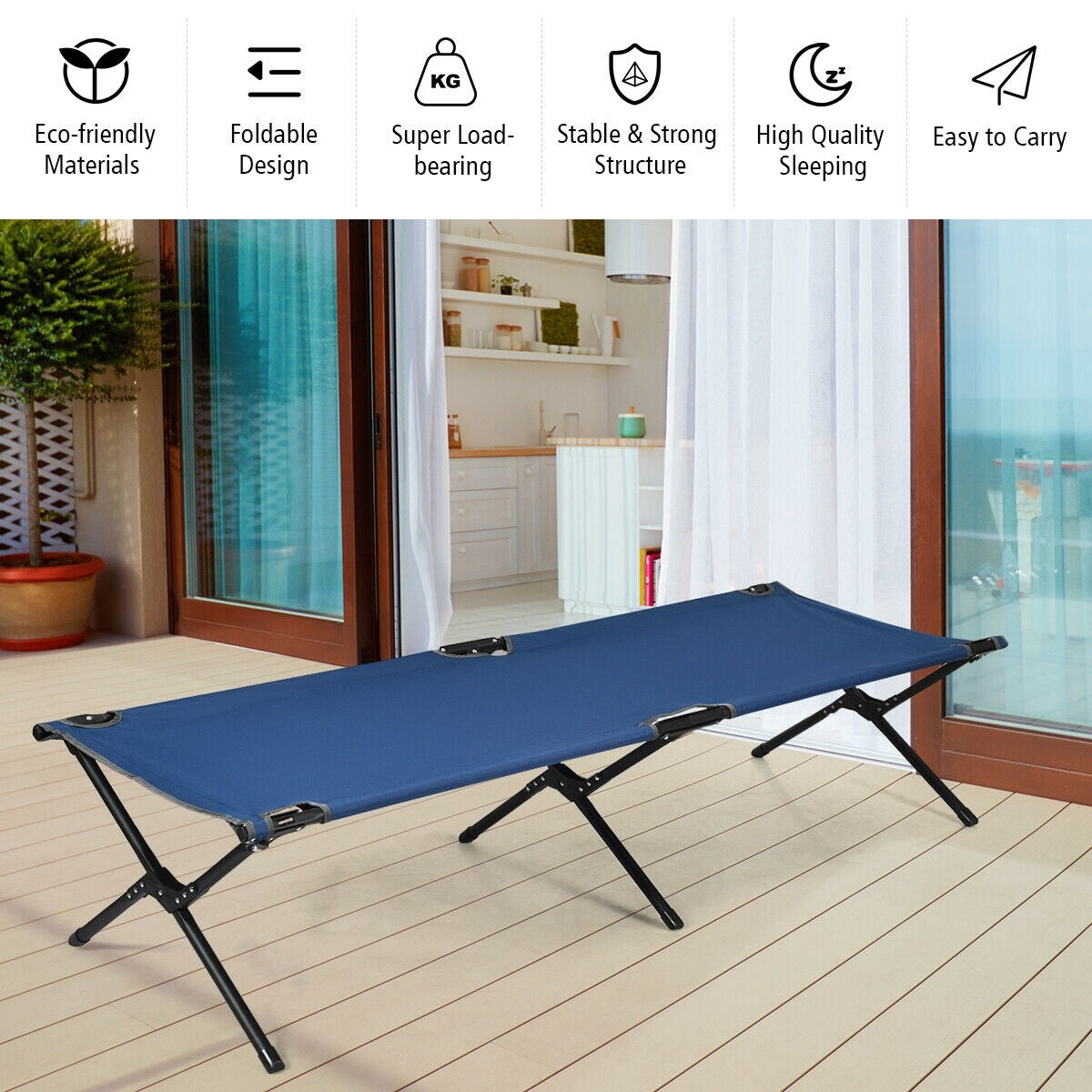 Lit de camping pliant Gymax robuste pour adultes et enfants avec système de transport