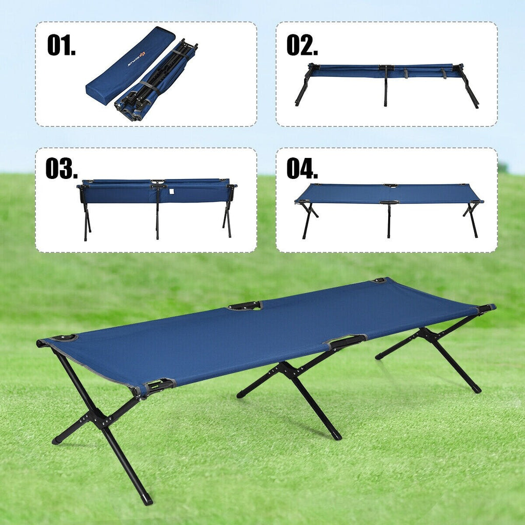 Lit de camping pliant Gymax robuste pour adultes et enfants avec système de transport