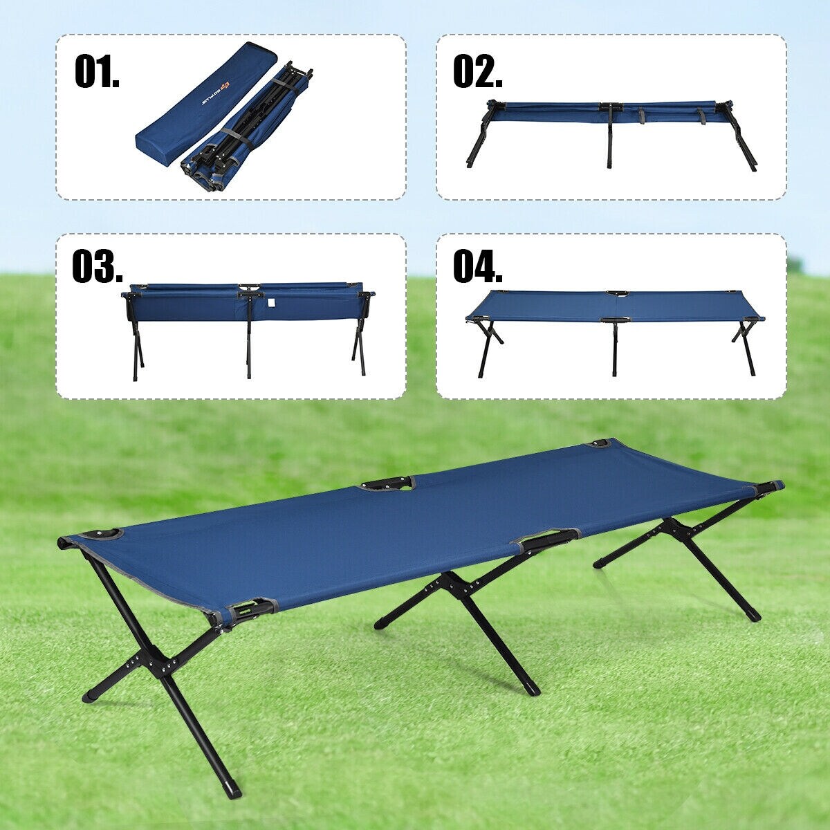 Lit de camping pliant Gymax robuste pour adultes et enfants avec système de transport