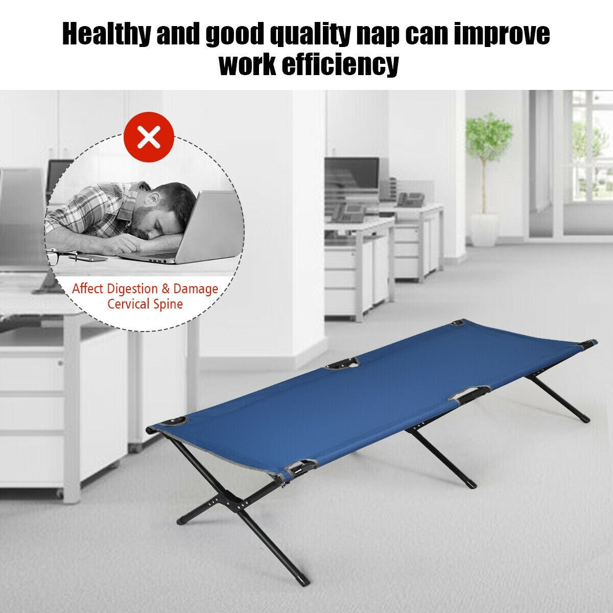 Lit de camping pliant Gymax robuste pour adultes et enfants avec système de transport