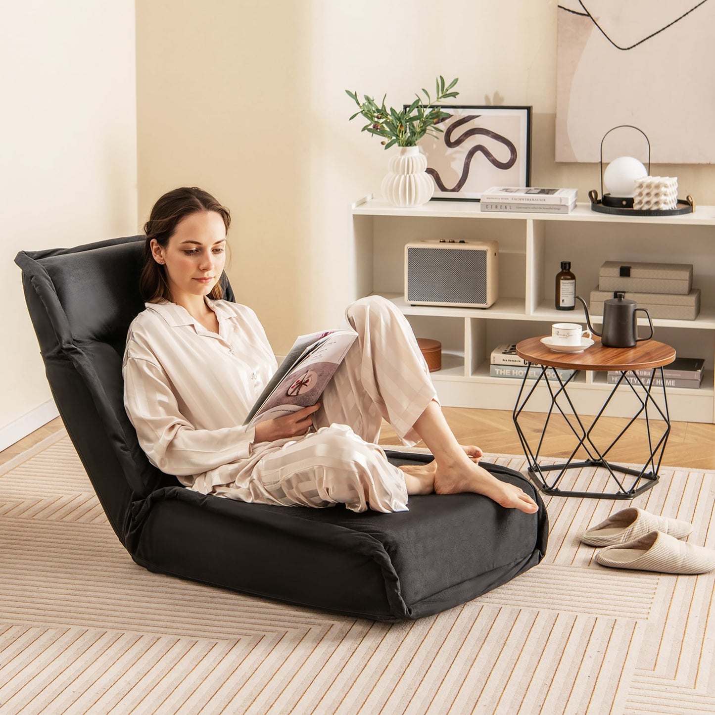 Chaise de sol pliante et convertible Gymax avec réglage réglable