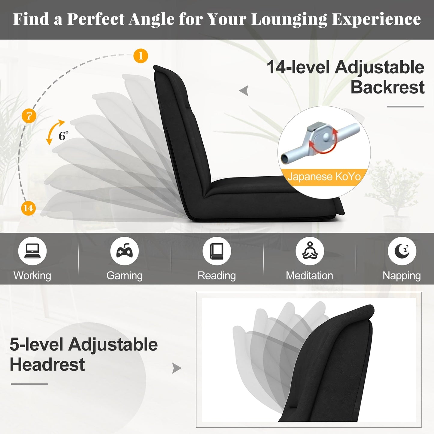Chaise de sol pliante et convertible Gymax avec réglage réglable
