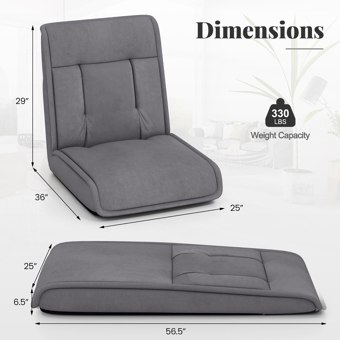 Chaise de sol pliante et convertible Gymax avec réglage réglable