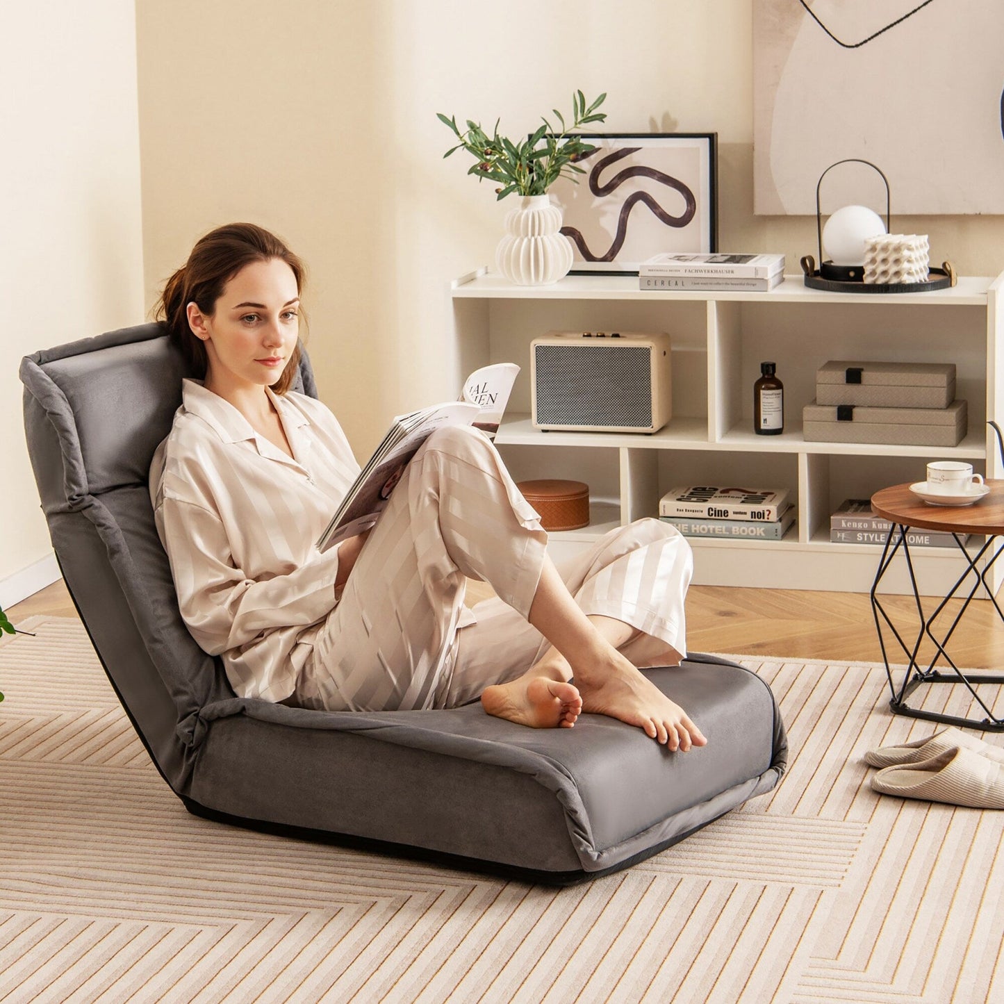 Chaise de sol pliante et convertible Gymax avec réglage réglable