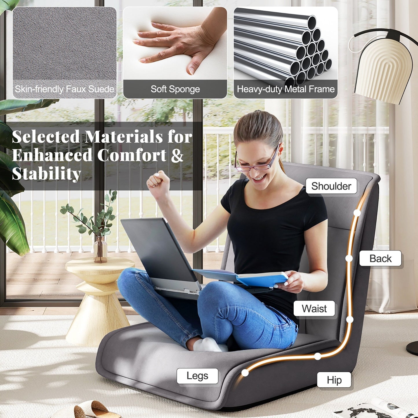 Chaise de sol pliante et convertible Gymax avec réglage réglable