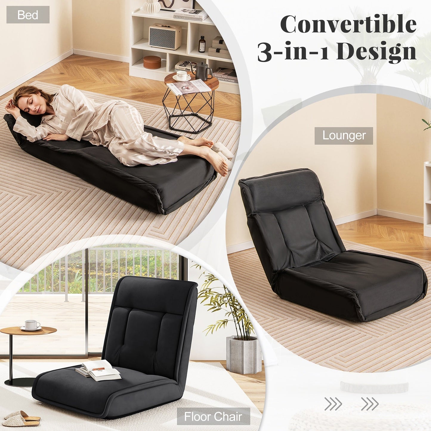 Chaise de sol pliante et convertible Gymax avec réglage réglable