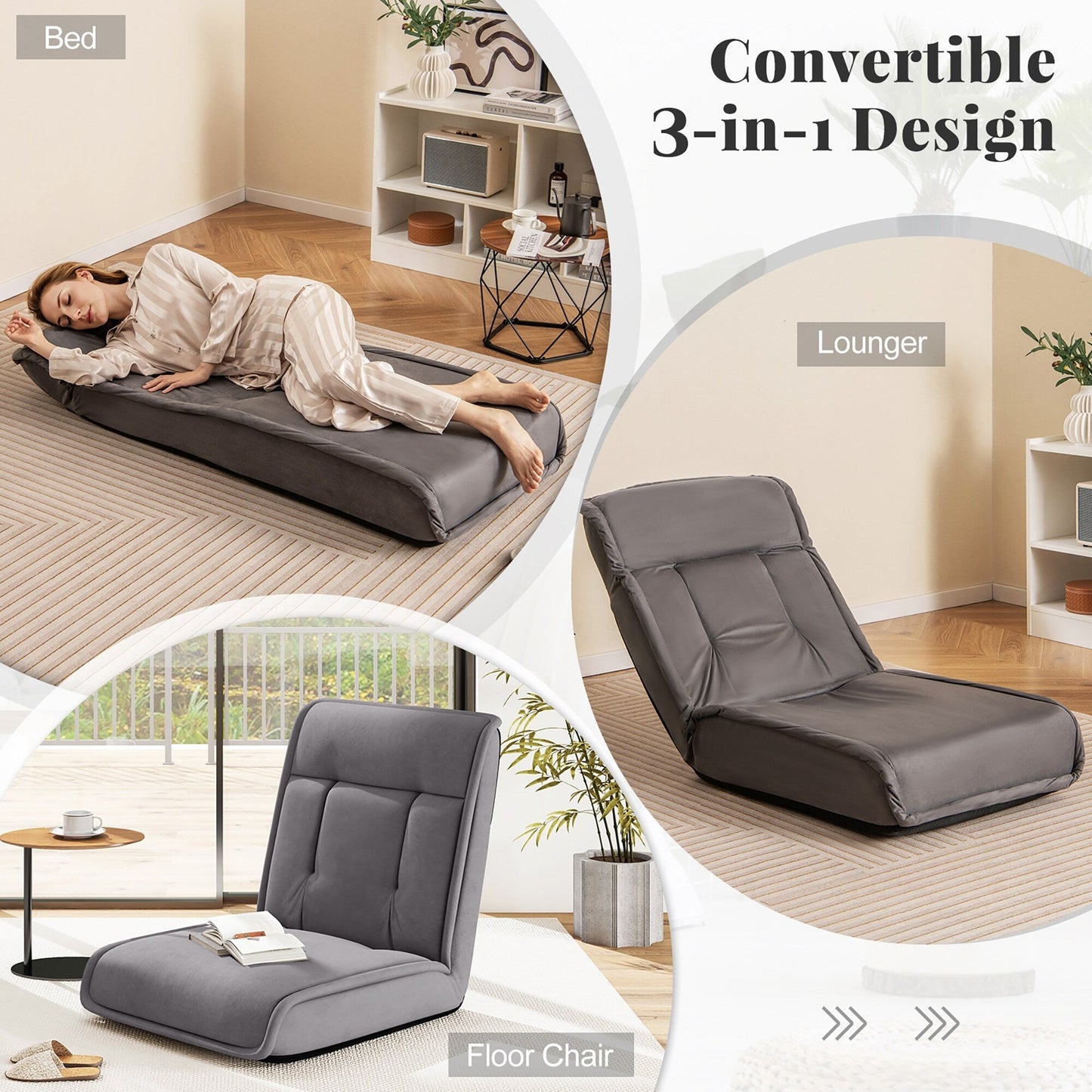 Chaise de sol pliante et convertible Gymax avec réglage réglable