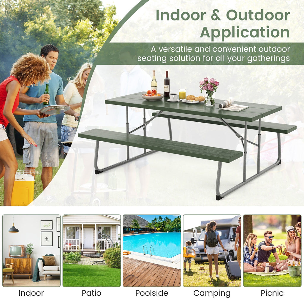 Table de pique-nique pliante Gymax avec 2 bancs Ensemble de table de camping de 6 pieds avec