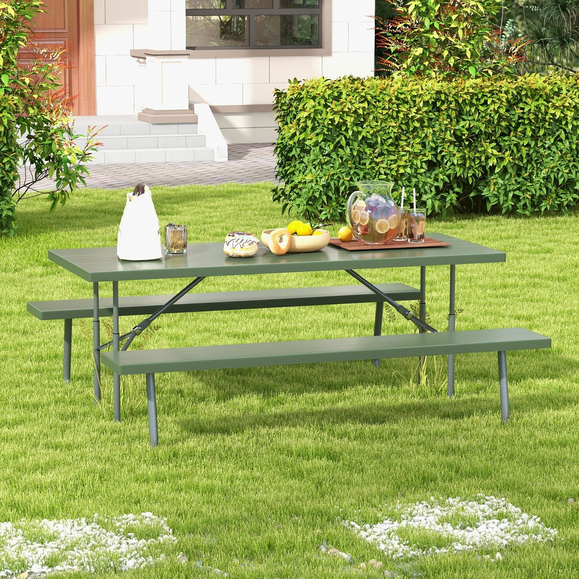 Table de pique-nique pliante Gymax avec 2 bancs Ensemble de table de camping de 6 pieds avec