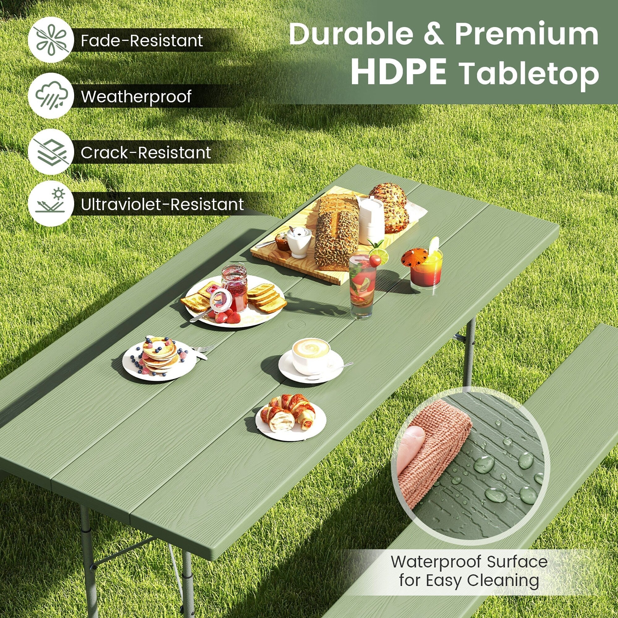 Table de pique-nique pliante Gymax avec 2 bancs Ensemble de table de camping de 6 pieds avec