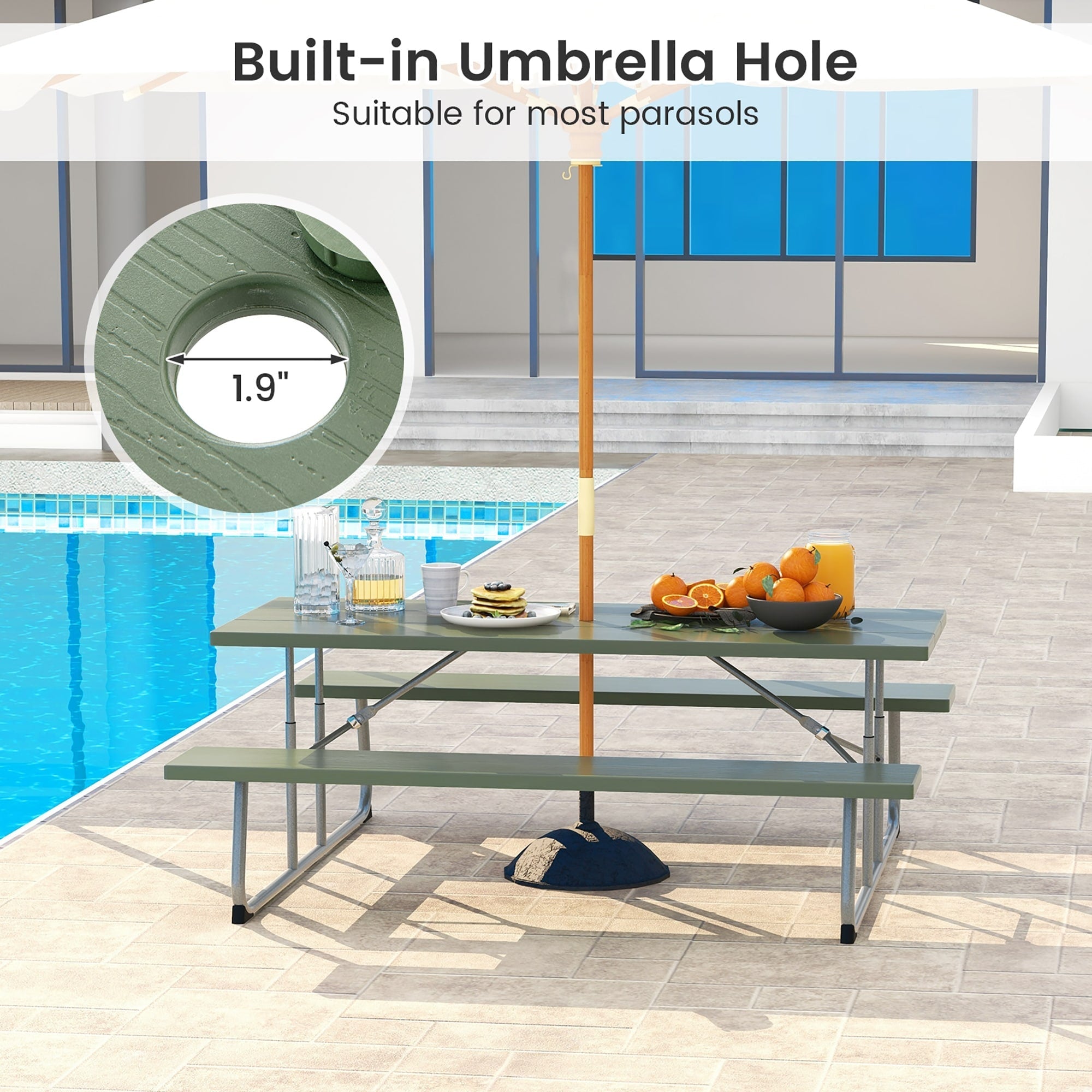 Table de pique-nique pliante Gymax avec 2 bancs Ensemble de table de camping de 6 pieds avec