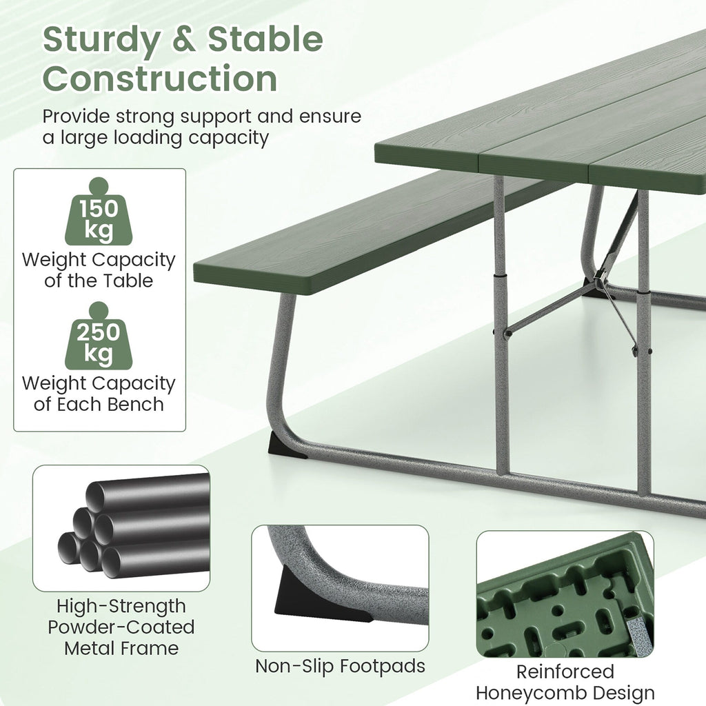 Table de pique-nique pliante Gymax avec 2 bancs Ensemble de table de camping de 6 pieds avec