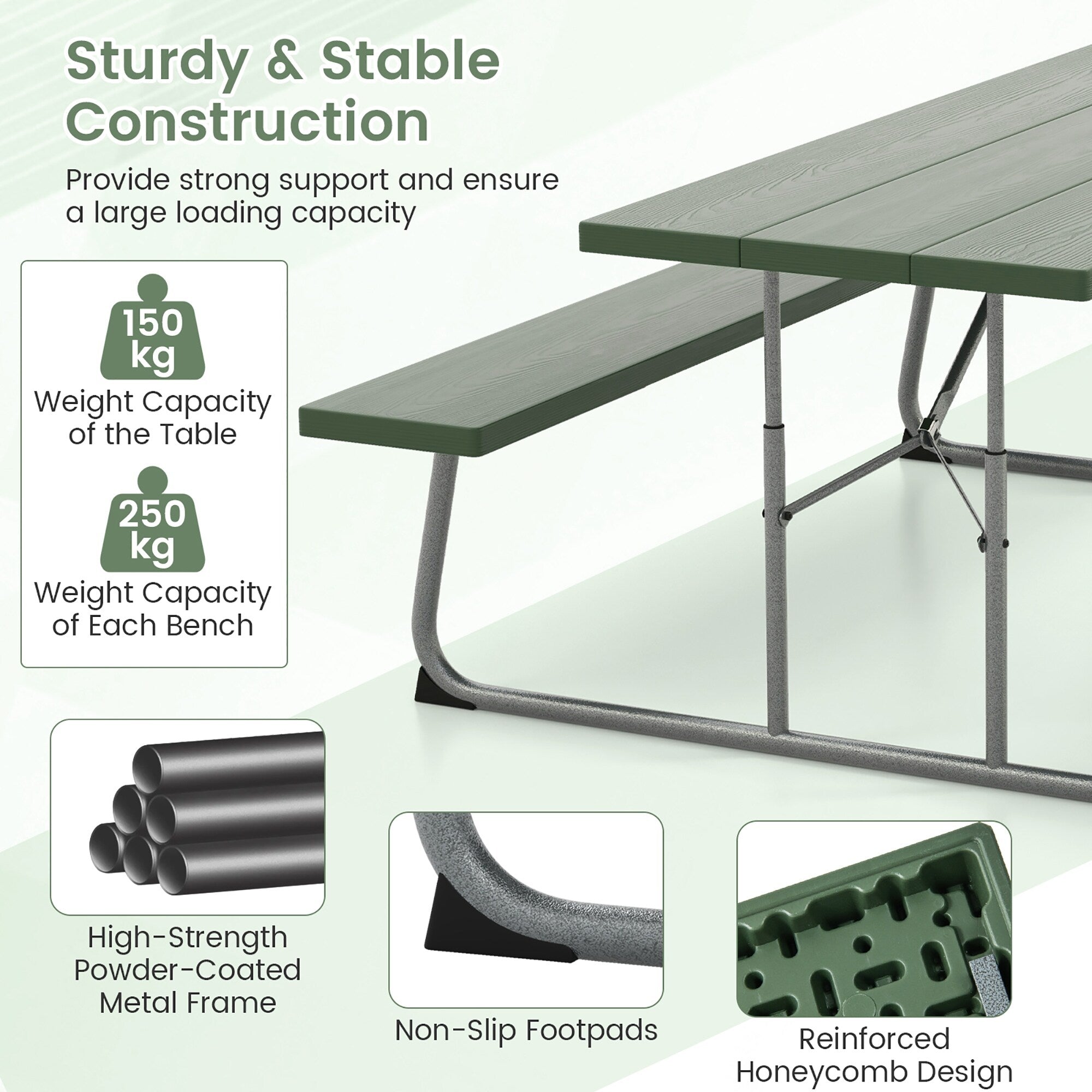 Table de pique-nique pliante Gymax avec 2 bancs Ensemble de table de camping de 6 pieds avec
