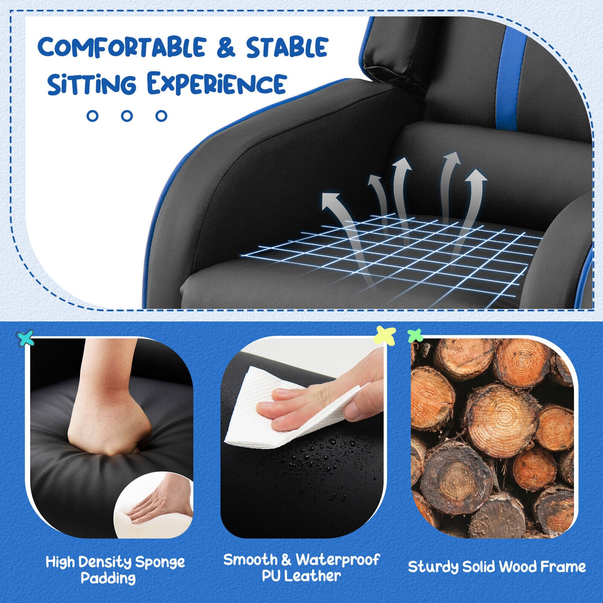 Fauteuil inclinable ergonomique en cuir pour enfants Gymax avec repose-pieds
