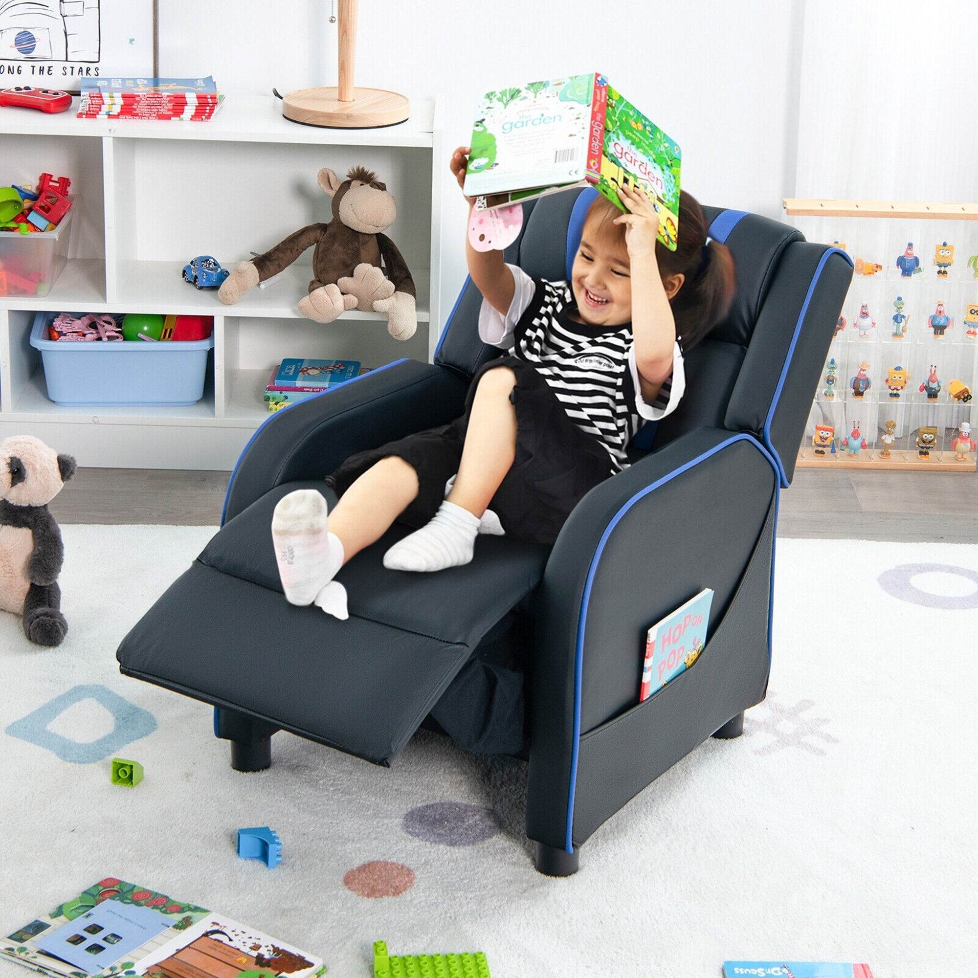 Fauteuil inclinable ergonomique en cuir pour enfants Gymax avec repose-pieds