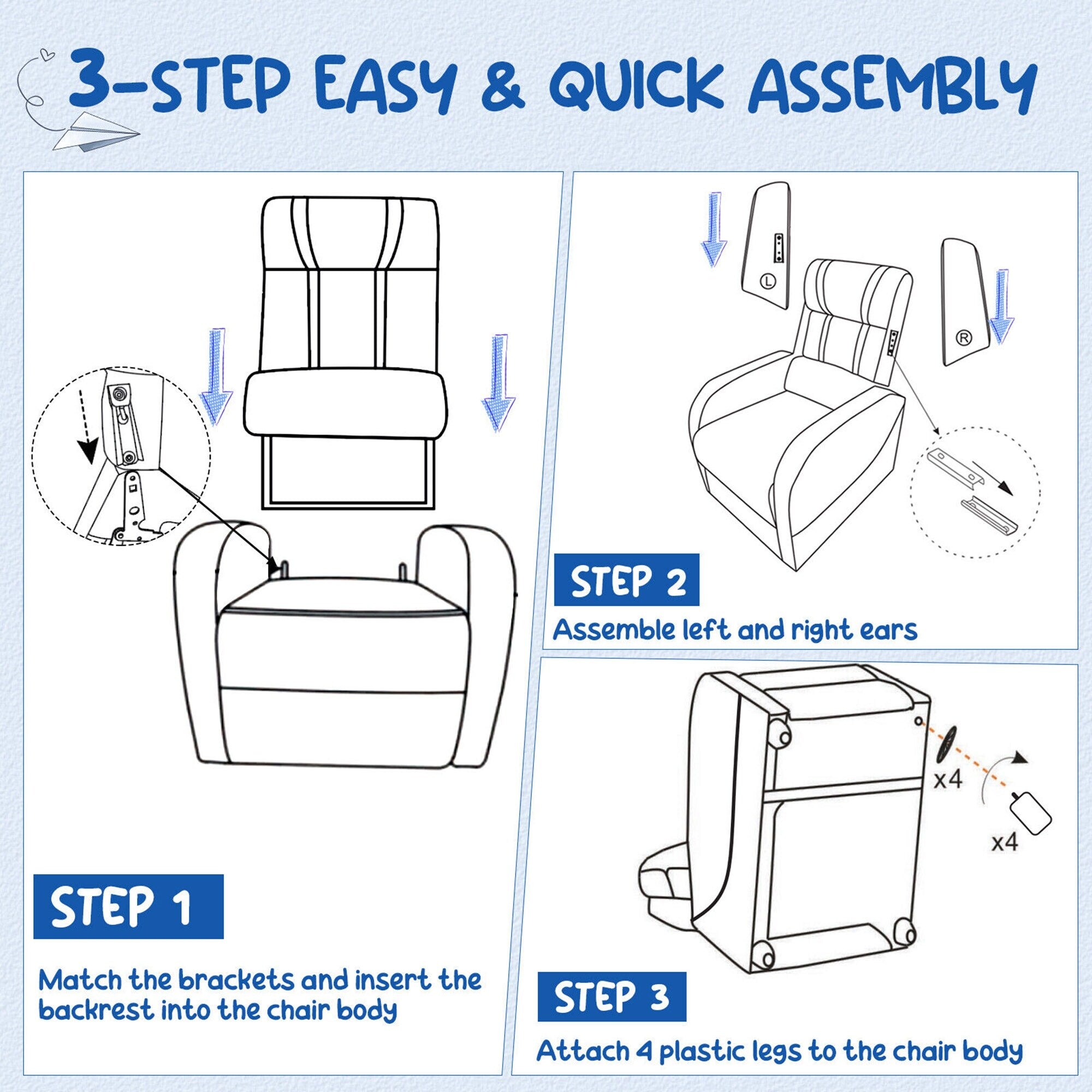 Fauteuil inclinable ergonomique en cuir pour enfants Gymax avec repose-pieds