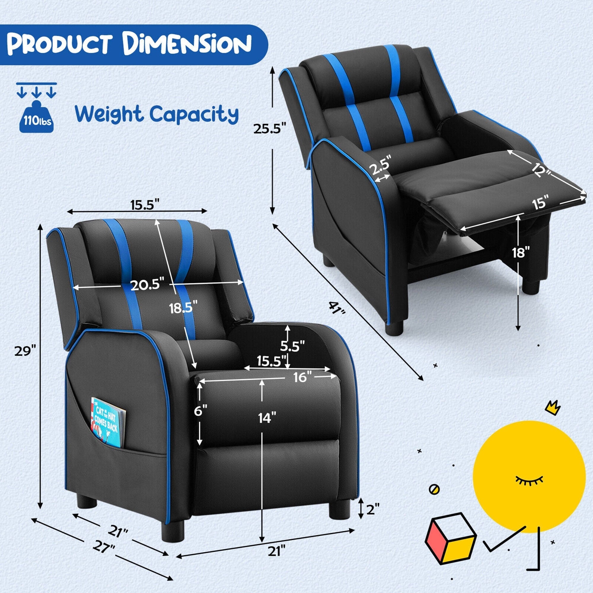 Fauteuil inclinable ergonomique en cuir pour enfants Gymax avec repose-pieds