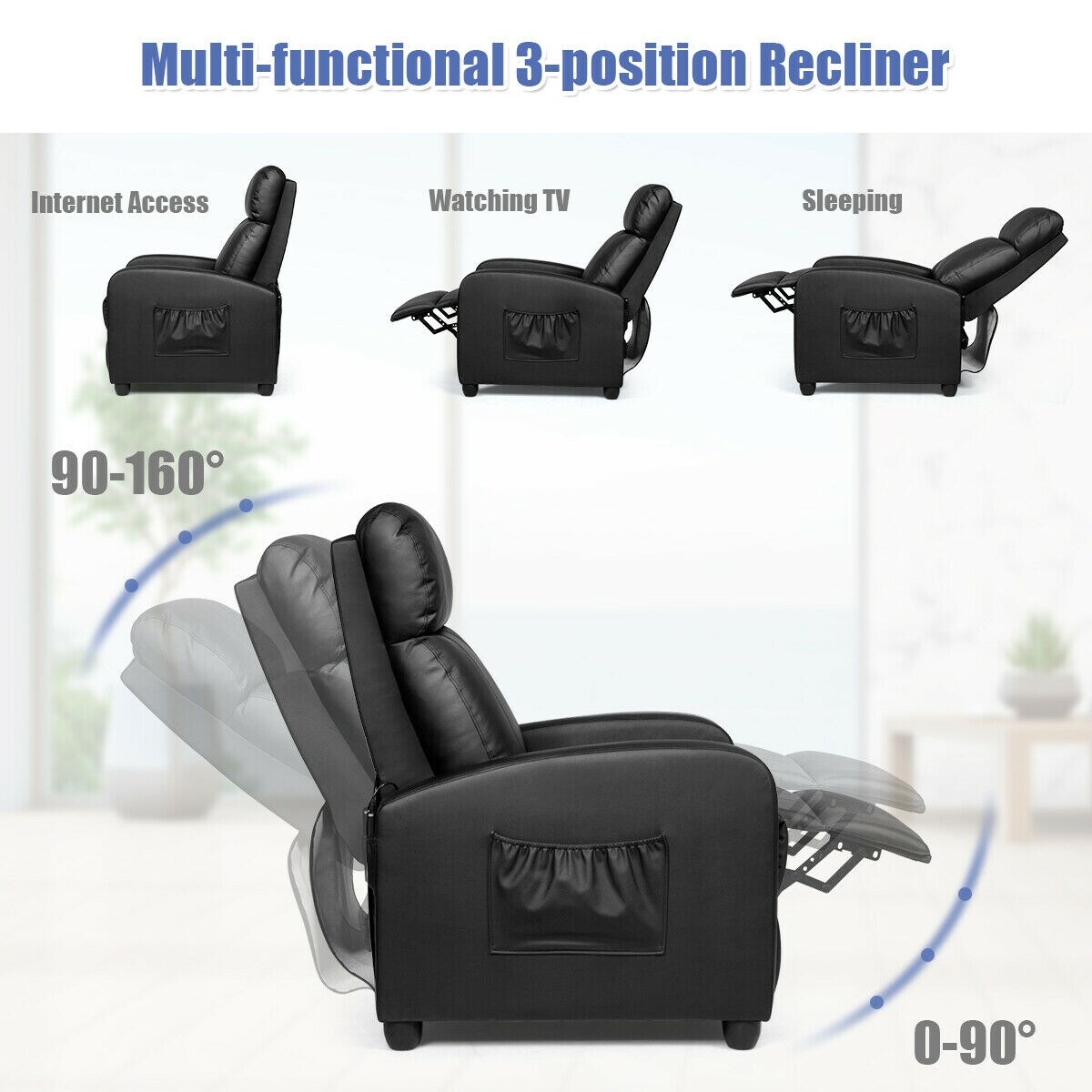 Fauteuil inclinable massant Gymax, canapé simple, siège rembourré avec repose-pieds